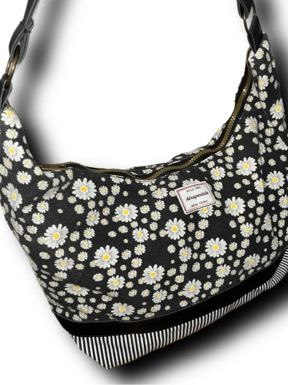 Aeropostale Black Daisy Print Hobo Bag 90s Y2K Vibes